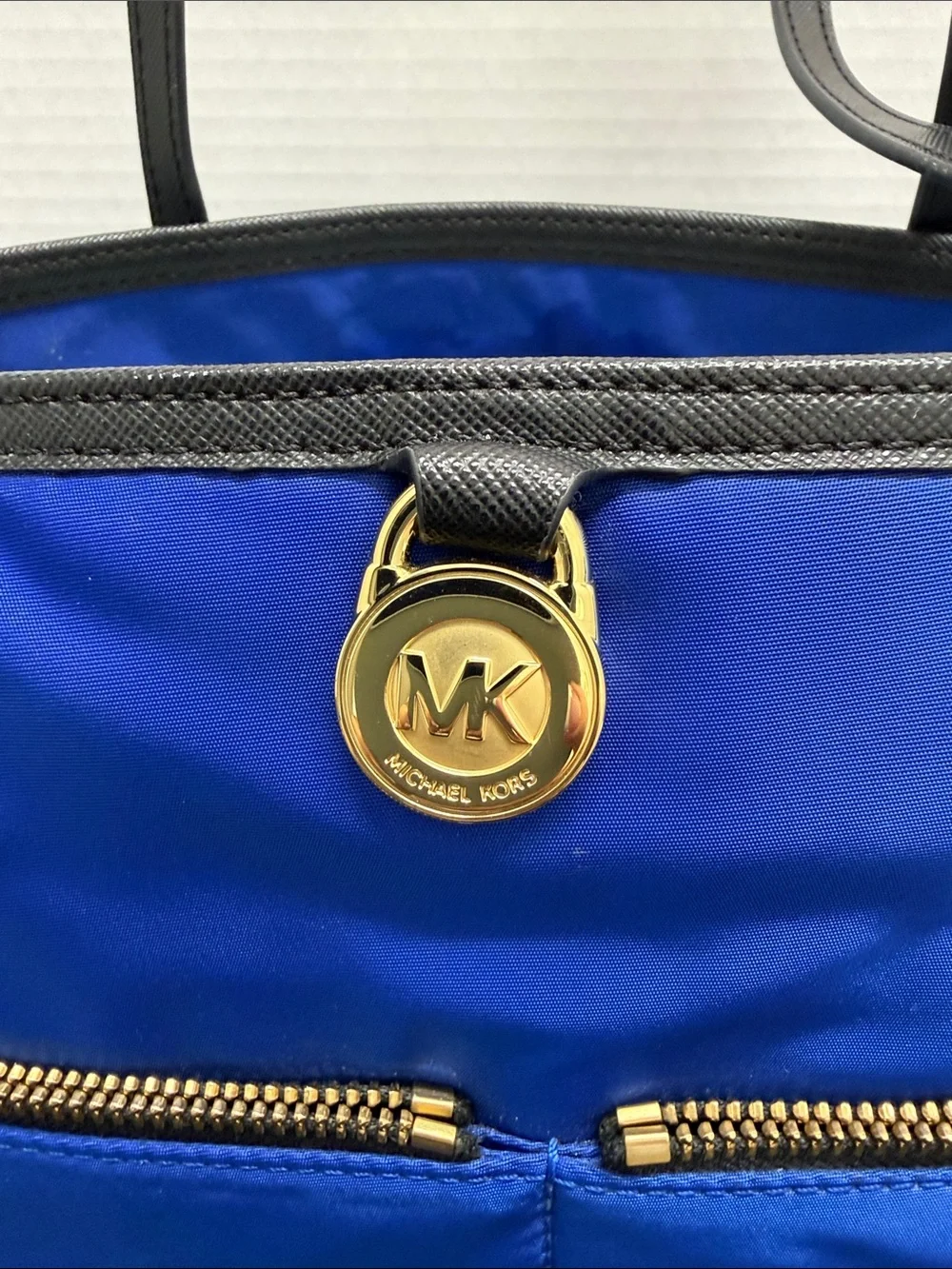 Michael Kors Royal Blue Nylon Tote with Black Trim & Gold Accent